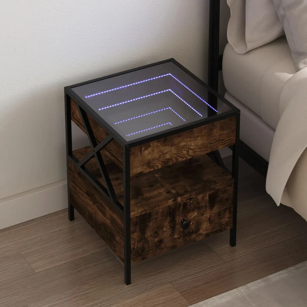 Naktinis staliukas su Infinity LED, dūminio ąžuolo, 40x40x51cm