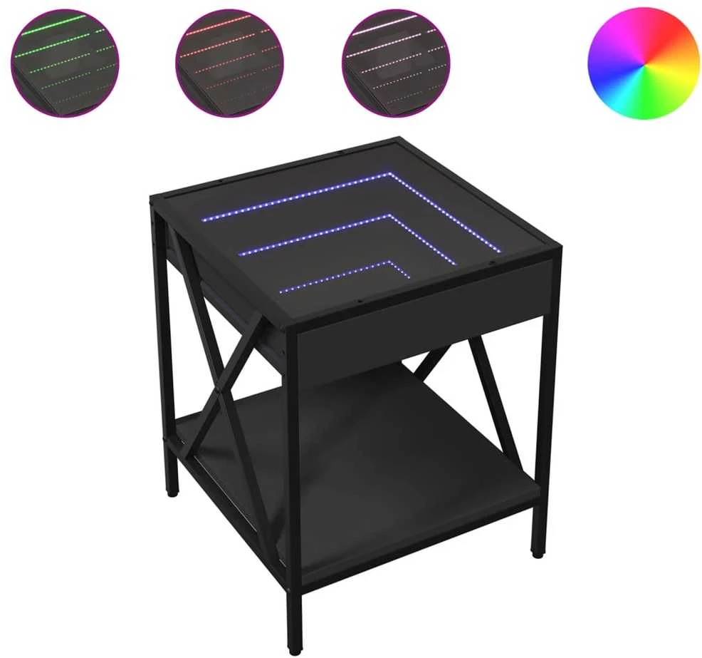 Naktinis staliukas su Infinity LED, juodas, 40x40x49cm