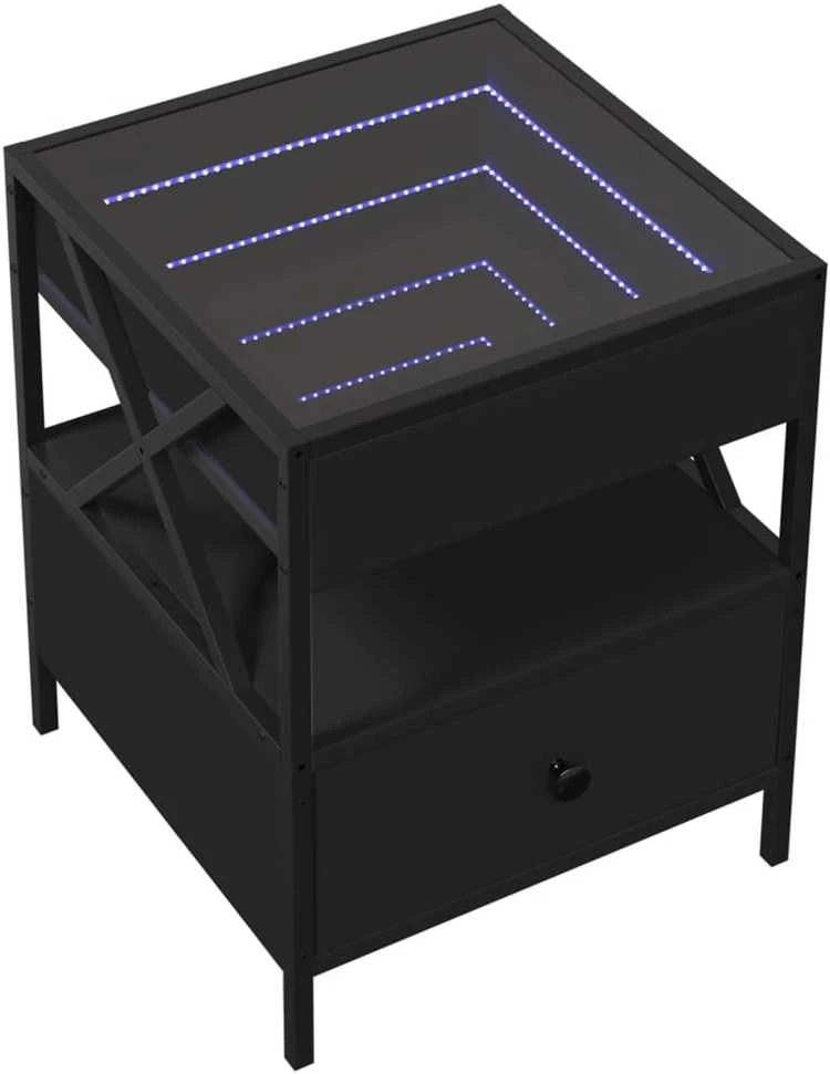 Naktinis staliukas su Infinity LED, juodas, 40x40x51cm