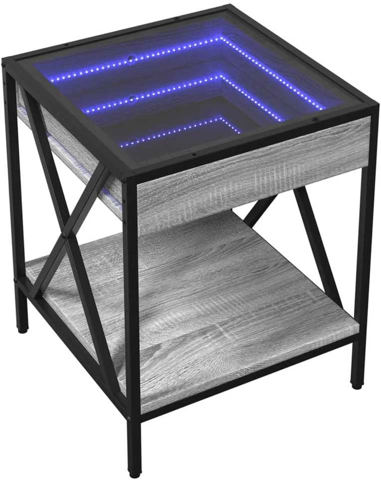 Naktinis staliukas su Infinity LED, pilkas ąžuolo, 40x40x49cm