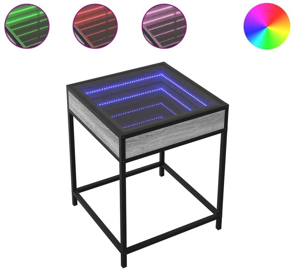 Naktinis staliukas su Infinity LED, pilkas ąžuolo, 40x40x51cm