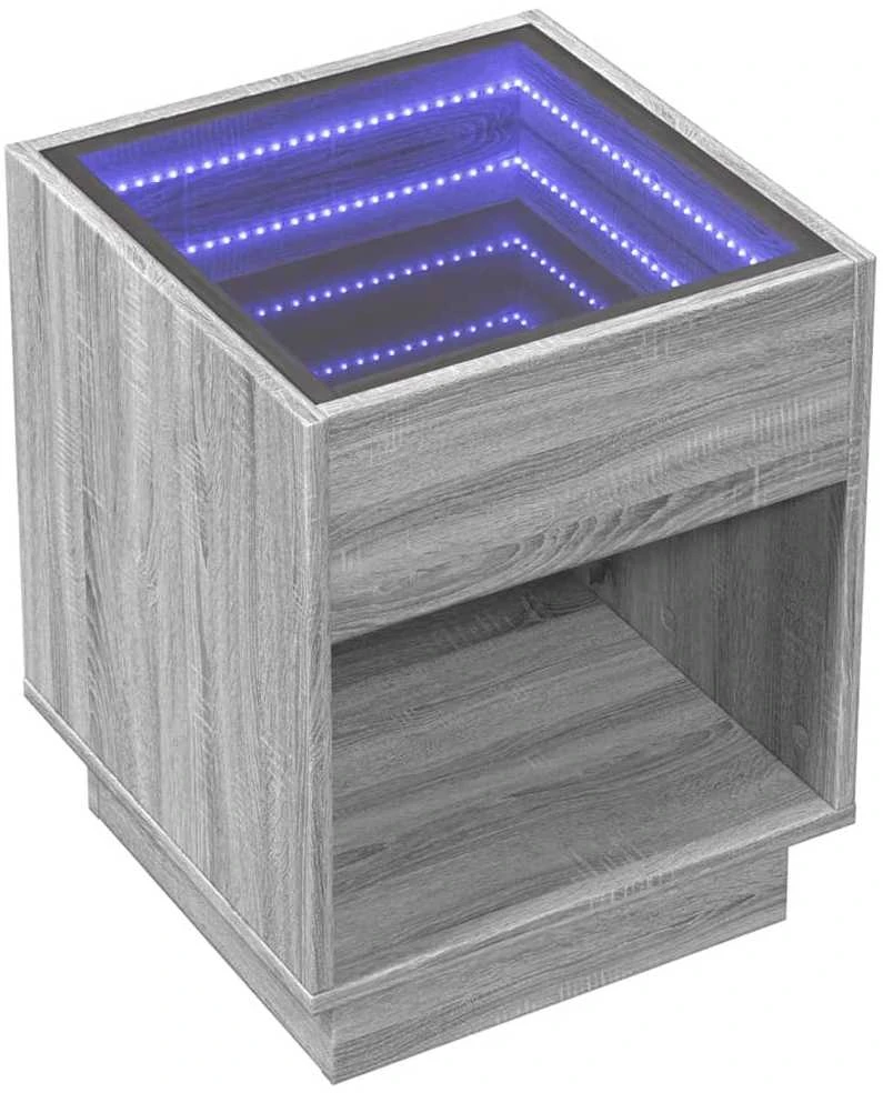 Naktinis staliukas su Infinity LED, pilkas ąžuolo, 40x40x50cm