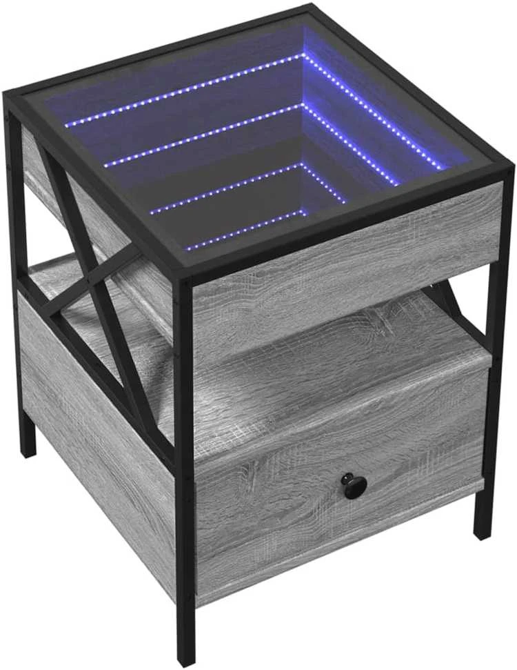 Naktinis staliukas su Infinity LED, pilkas ąžuolo, 40x40x51cm