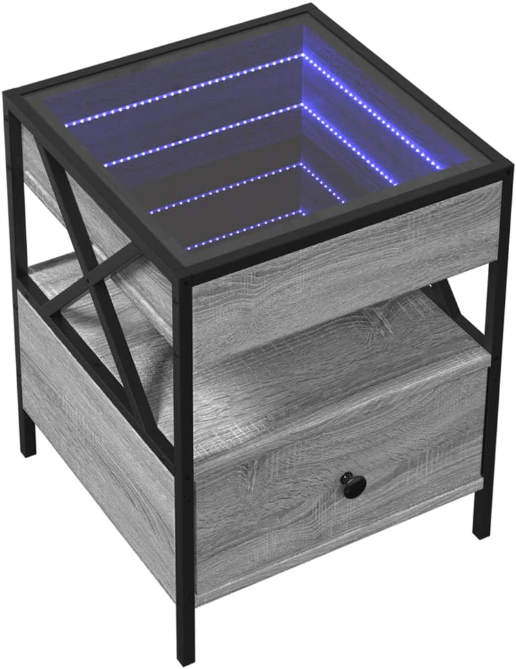 Naktinis staliukas su Infinity LED, pilkas ąžuolo, 40x40x51cm