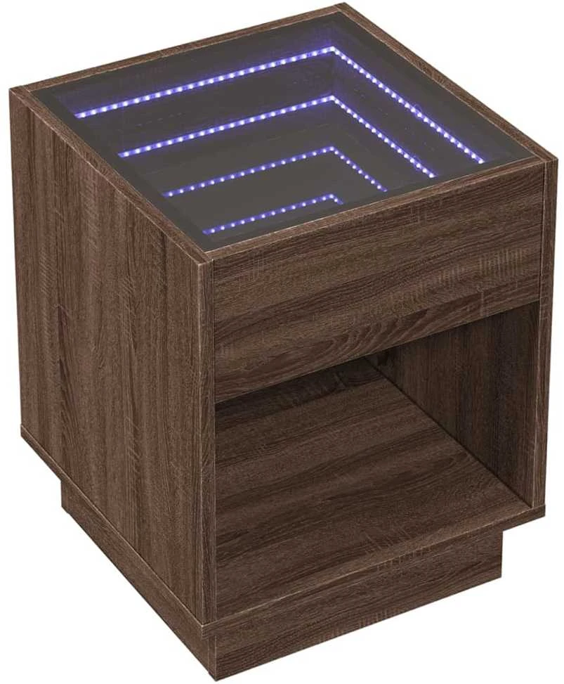 Naktinis staliukas su Infinity LED, rudas ąžuolo, 40x40x50cm