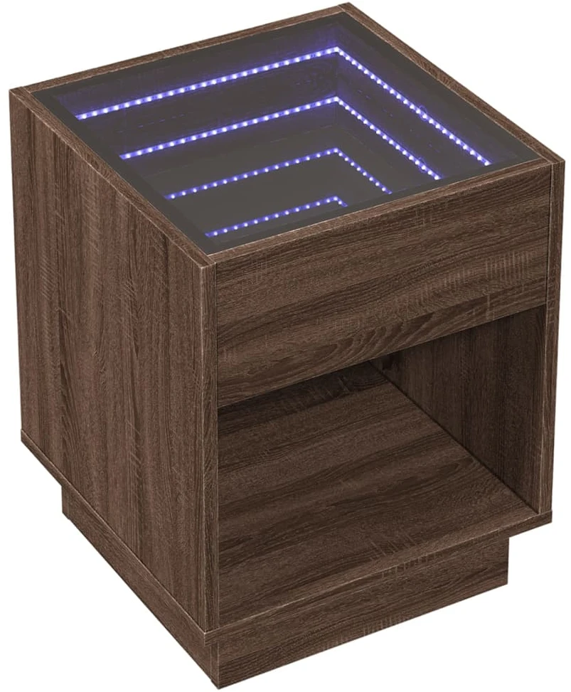 Naktinis staliukas su Infinity LED, rudas ąžuolo, 40x40x50cm