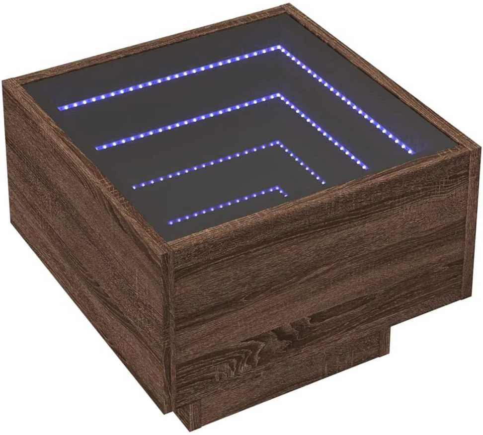 Naktinis staliukas su Infinity LED, rudas ąžuolo, 40x40x30cm