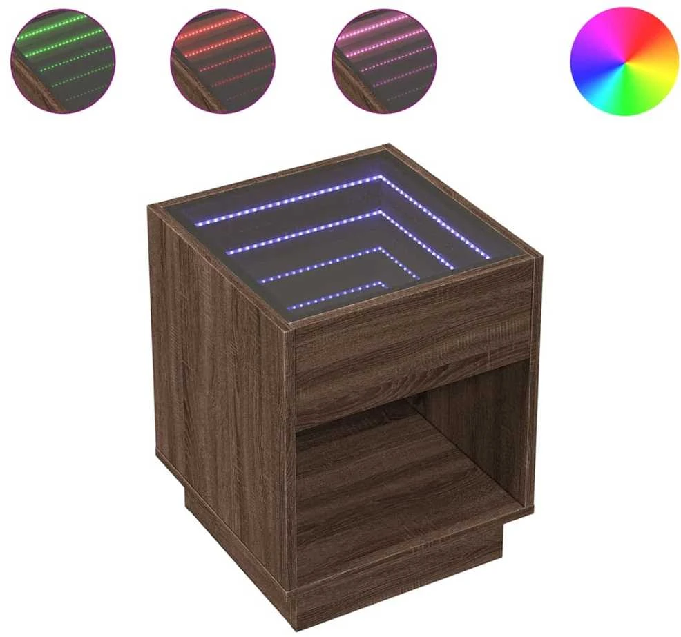 Naktinis staliukas su Infinity LED, rudas ąžuolo, 40x40x50cm