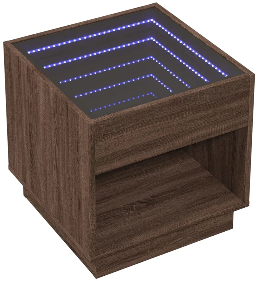 Naktinis staliukas su Infinity LED, rudas ąžuolo, 50x50x50cm