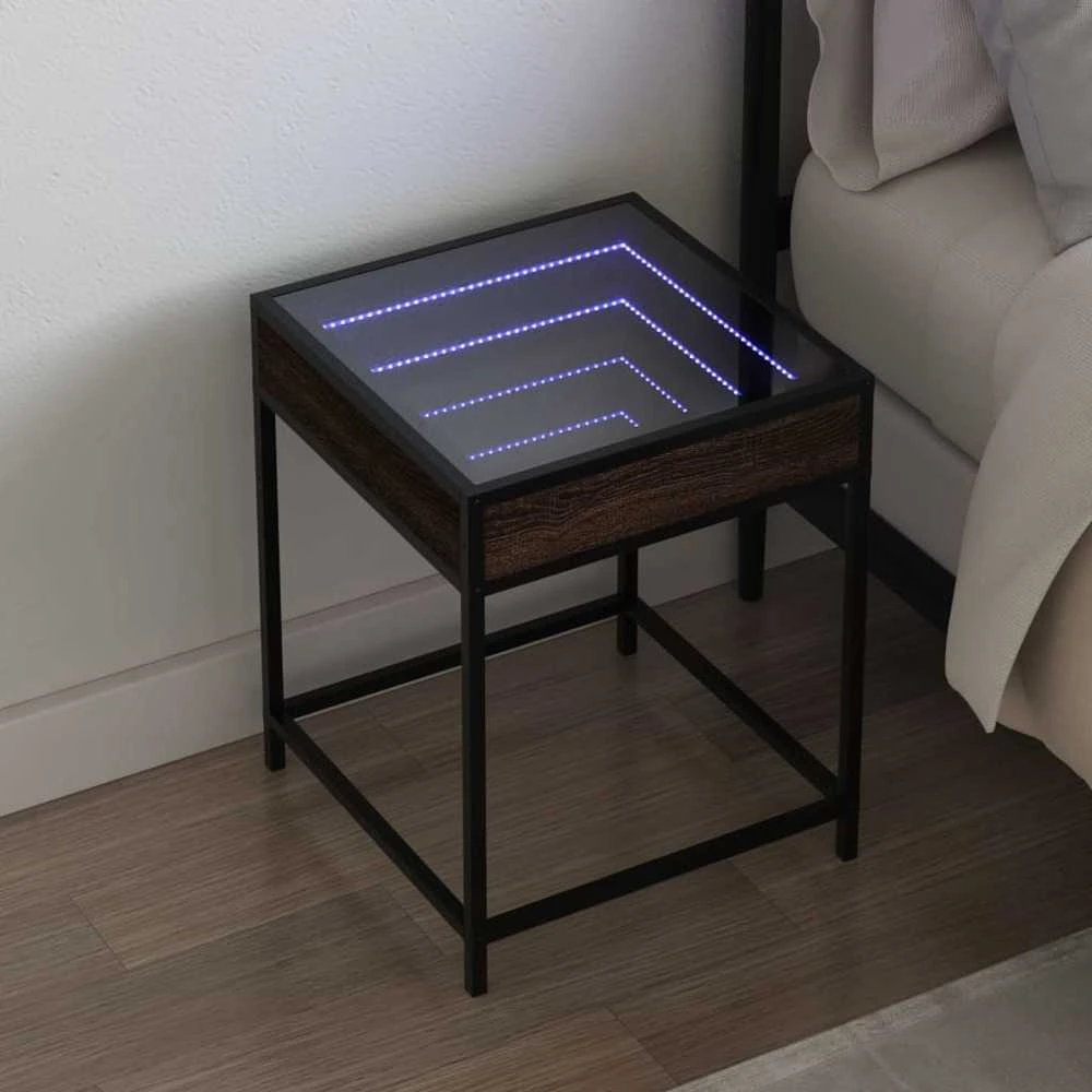 Naktinis staliukas su Infinity LED, rudo ąžuolo, 40x40x51cm