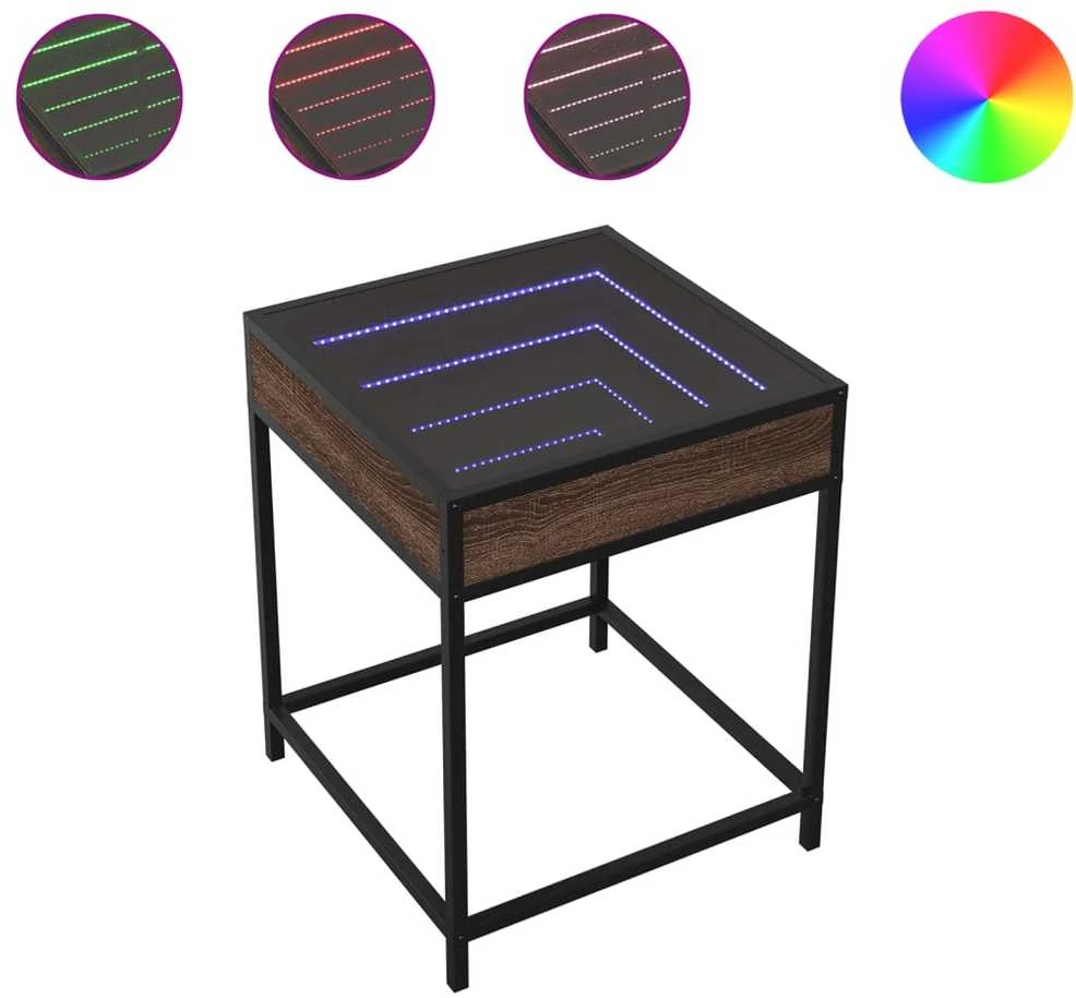 Naktinis staliukas su Infinity LED, rudo ąžuolo, 40x40x51cm
