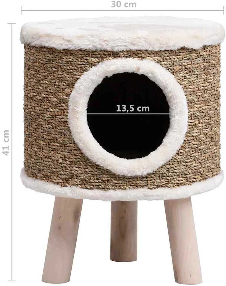 Namelis katėms su medinėmis kojomis, 41cm, jūros žolė