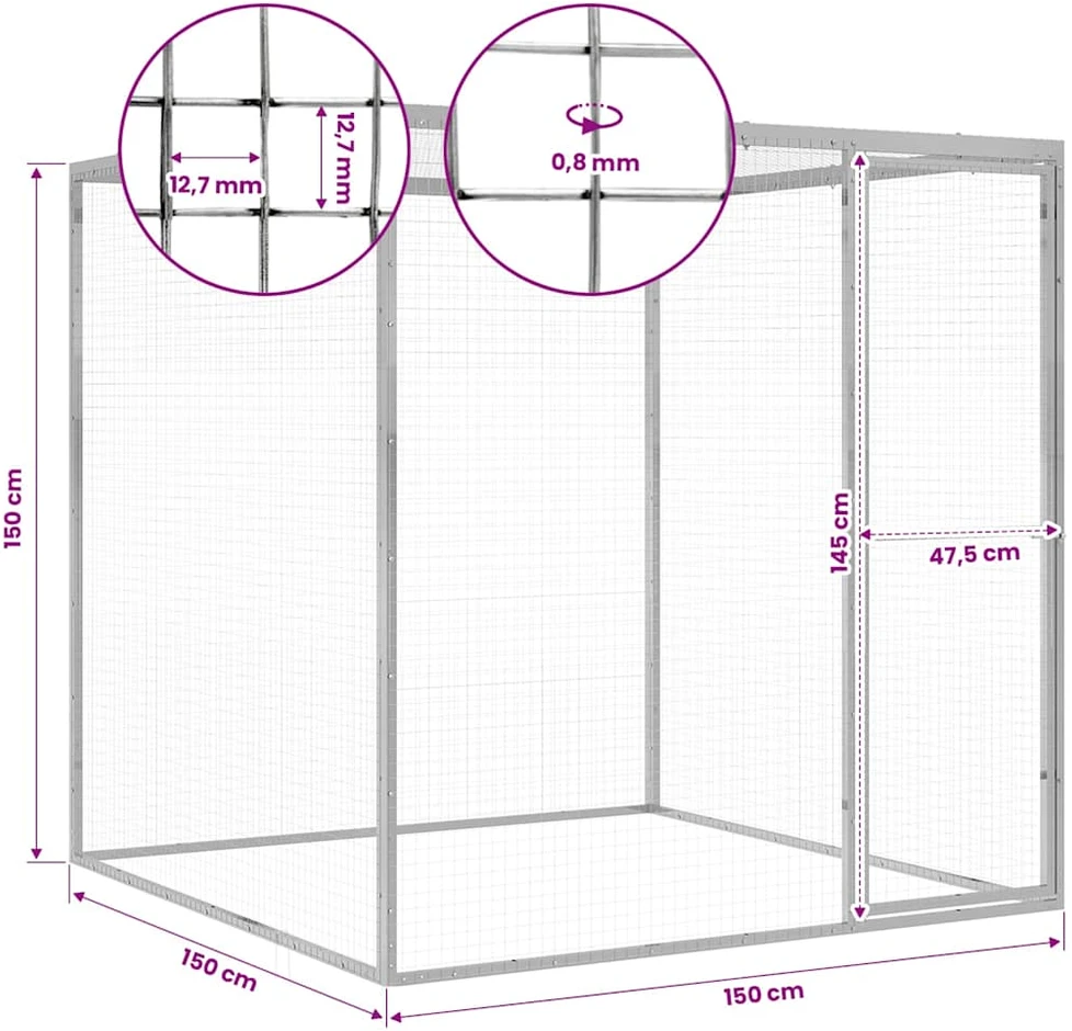 Narvas katėms, 1,5x1,5x1,5m, galvanizuotas plienas