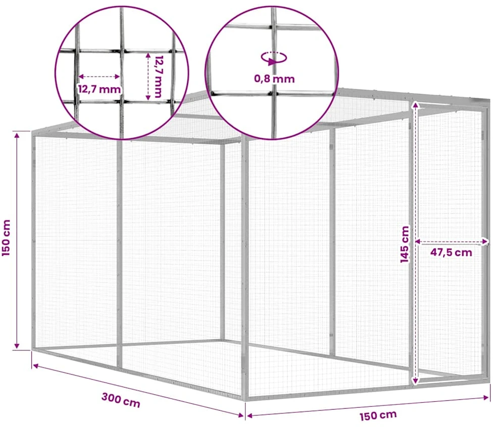 Narvas katėms, 3x1,5x1,5m, galvanizuotas plienas