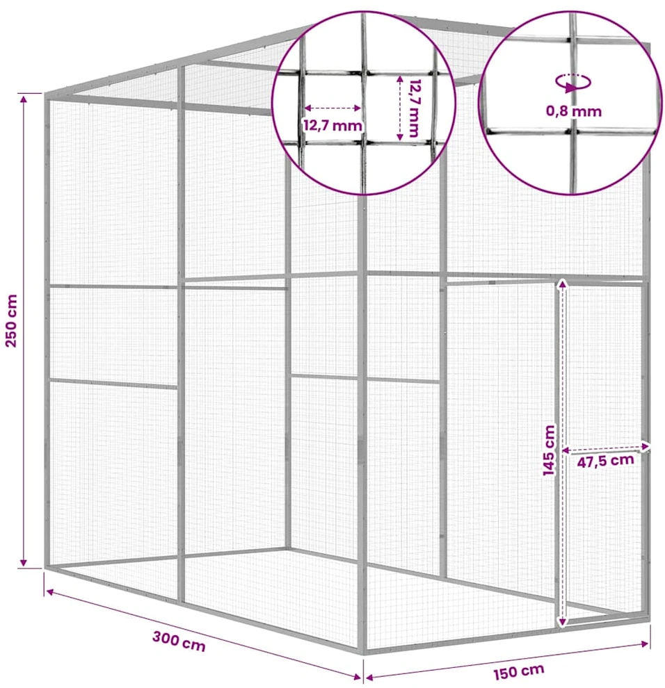 Narvas katėms, 3x1,5x2,5m, galvanizuotas plienas
