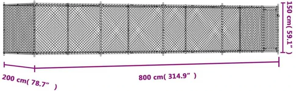 Narvas šunims su durimis, pilkas, 8x2x1,5m, plienas