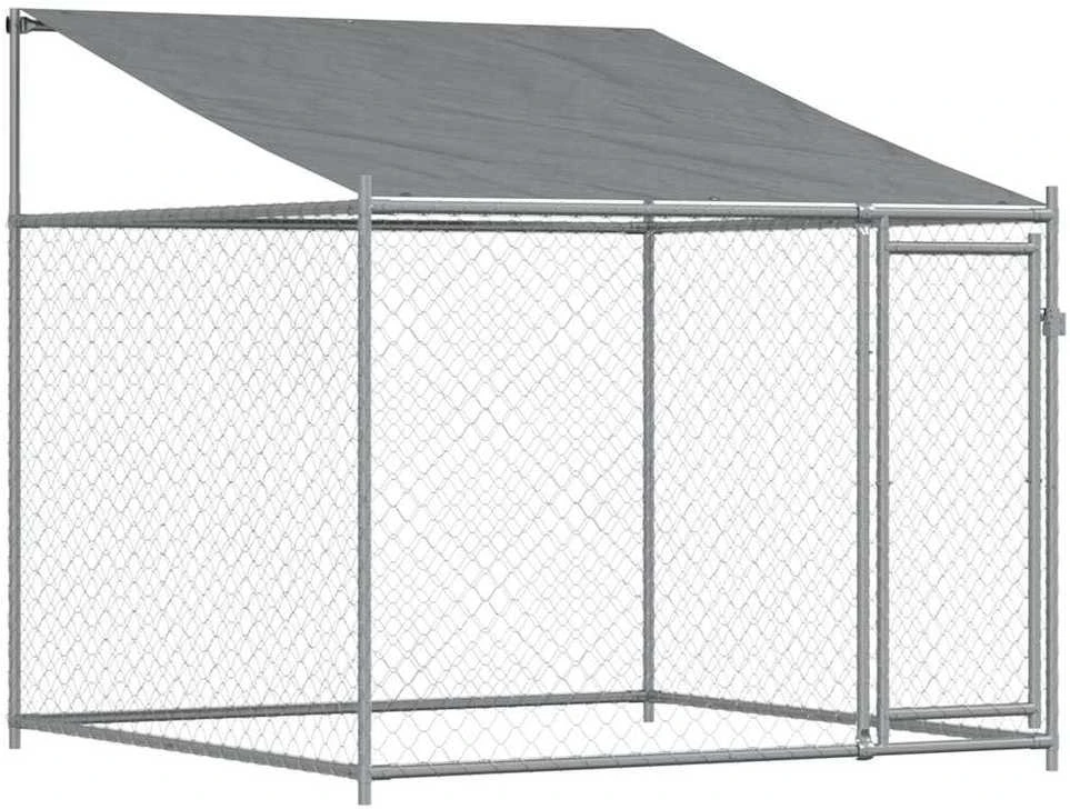 Narvas šunims su stogu ir durimis, pilkas, 4x2x2m, plienas