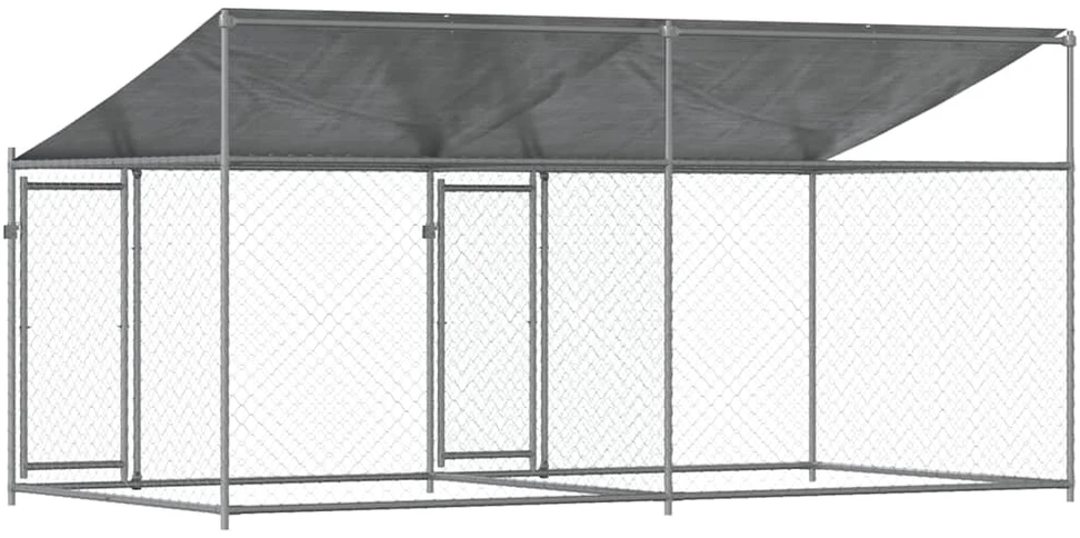 Narvas šunims su stogu ir durimis, pilkas, 4x2x2m, plienas
