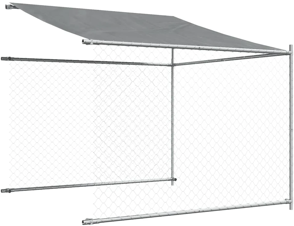 Narvas šunims su stogu ir durimis, pilkas, 12x2x2m, plienas