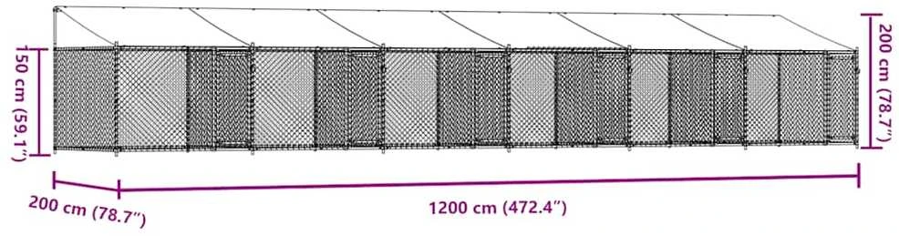 Narvas šunims su stogu ir durimis, pilkas, 12x2x2m, plienas