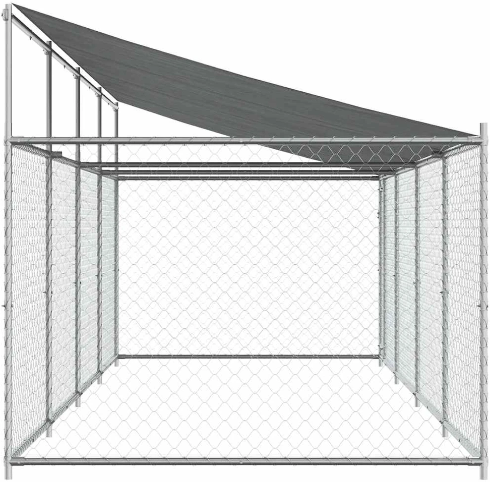 Narvas šunims su stogu ir durimis, pilkas, 8x2x2m, plienas