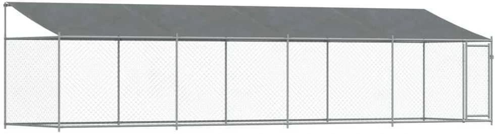 Narvas šunims su stogu ir durimis, pilkas, 8x2x2m, plienas