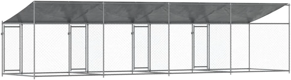 Narvas šunims su stogu ir durimis, pilkas, 8x2x2m, plienas