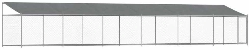 Narvas šunims su stogu ir durimis, pilkas, 12x2x2m, plienas
