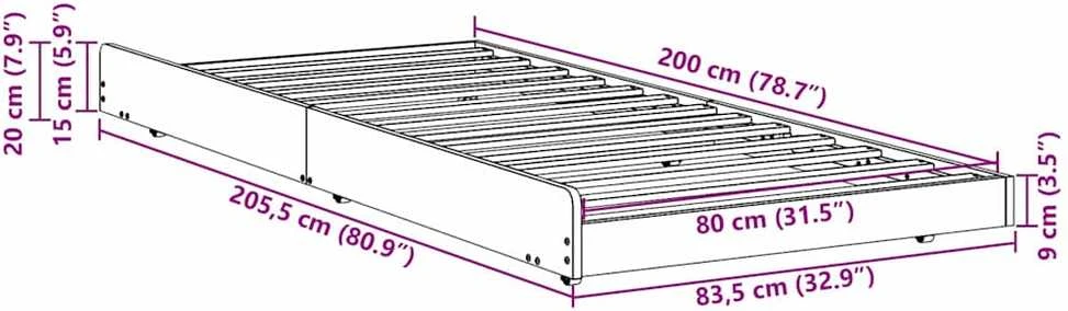 Lova Lovos rėmas Ruda 80 x 200 cm Pušies medienos masyvas