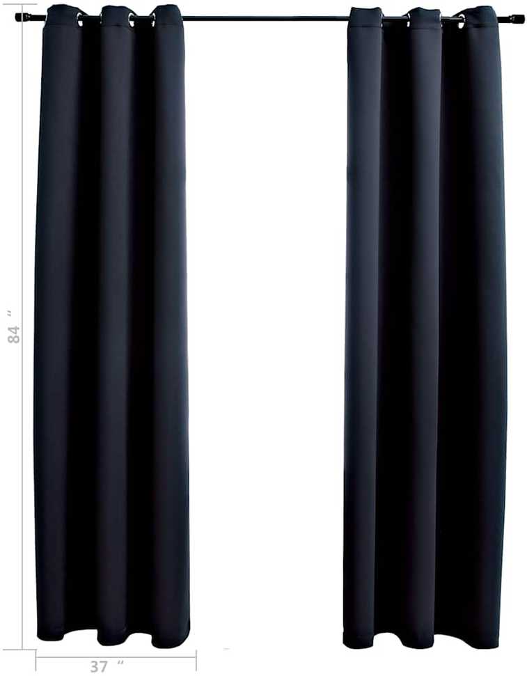 Neperšlampamos užuolaidos su žiedais, 2 vnt., juodos, 97x213 cm, audinys
