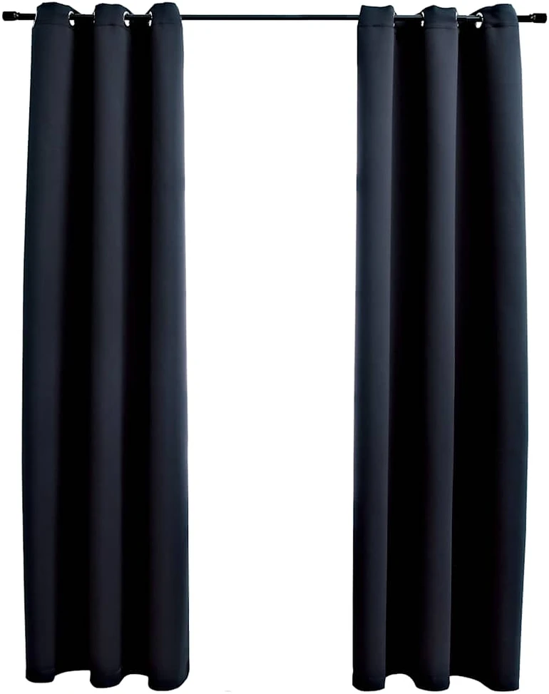 Neperšlampamos užuolaidos su žiedais, 2 vnt., juodos, 97x213 cm, audinys