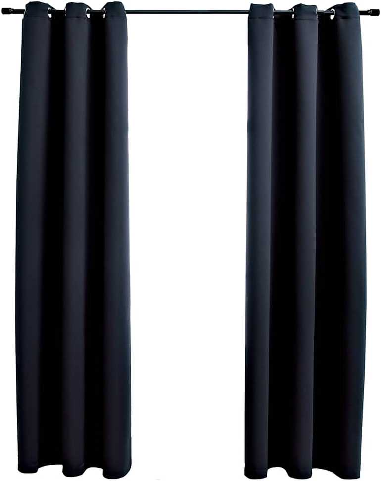 Neperšlampamos užuolaidos su žiedais, 2 vnt., juodos, 97x213 cm, audinys