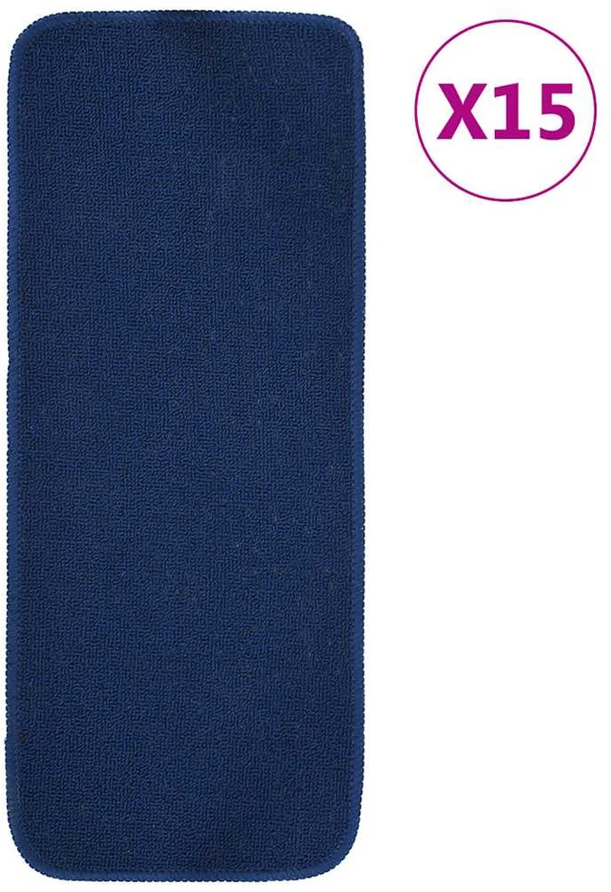 Neslystantys laiptų kilimėliai, 15vnt., tamsiai mėlyni, 60x25cm