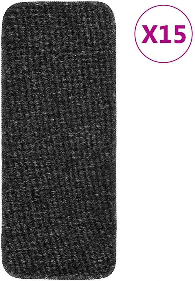 Neslystantys laiptų kilimėliai, 15vnt., antracito, 60x25cm