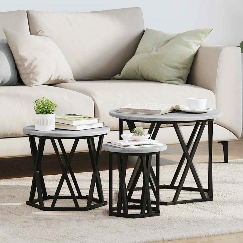Nesting šoninis stalas 3 vnt. Pilkas Sonoma 53 x 53 x 40 cm