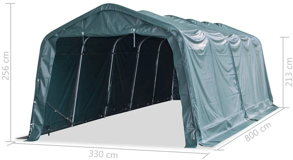 Nuimama palapinė gyvuliams, tamsiai žalia, 3,3x8m, PVC, 550g/m²