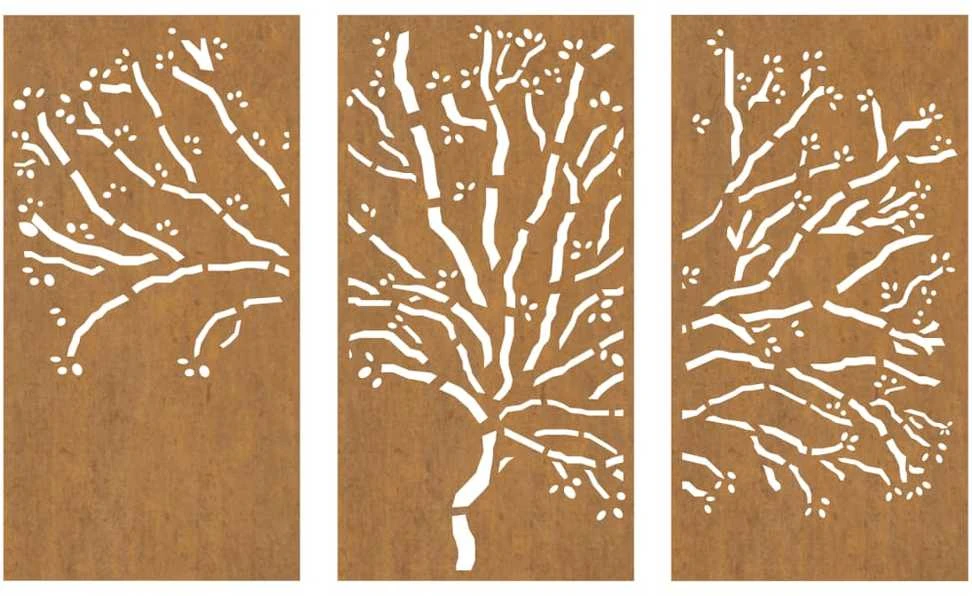 Sodo sienos dekoracija, 3 dalių, 105x55cm, corten plienas