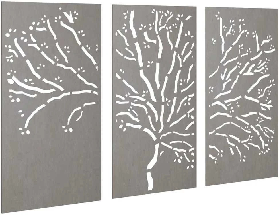 Sodo sienos dekoracija, 3 dalių, 105x55cm, corten plienas