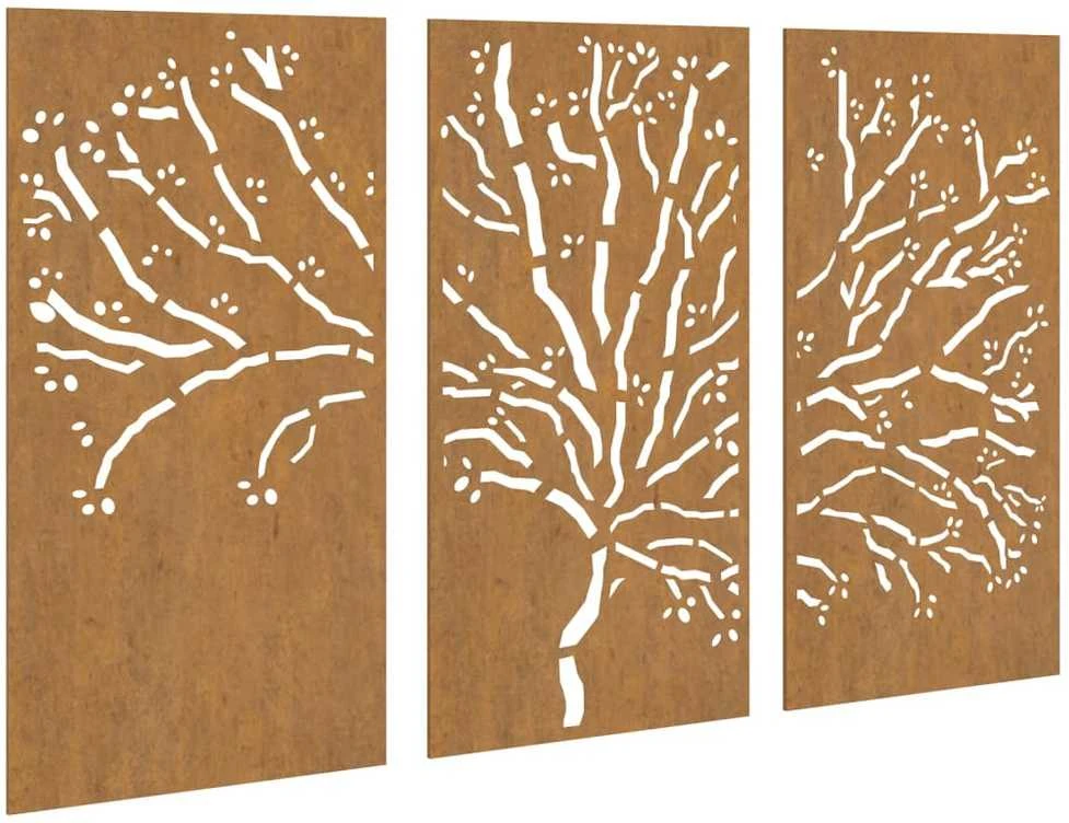 Sodo sienos dekoracija, 3 dalių, 105x55cm, corten plienas