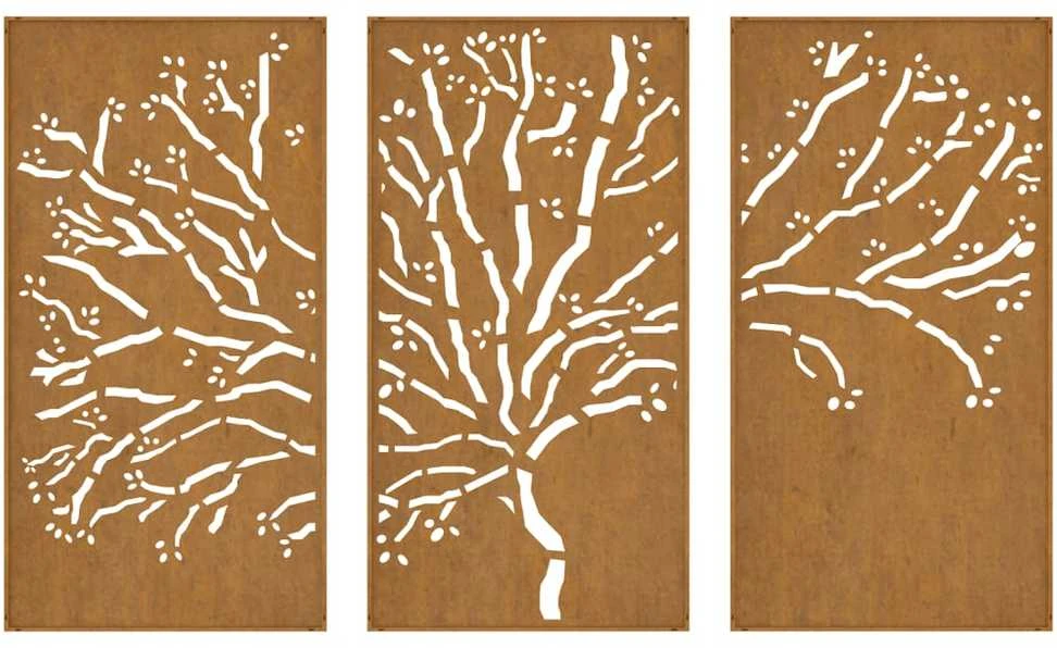 Sodo sienos dekoracija, 3 dalių, 105x55cm, corten plienas