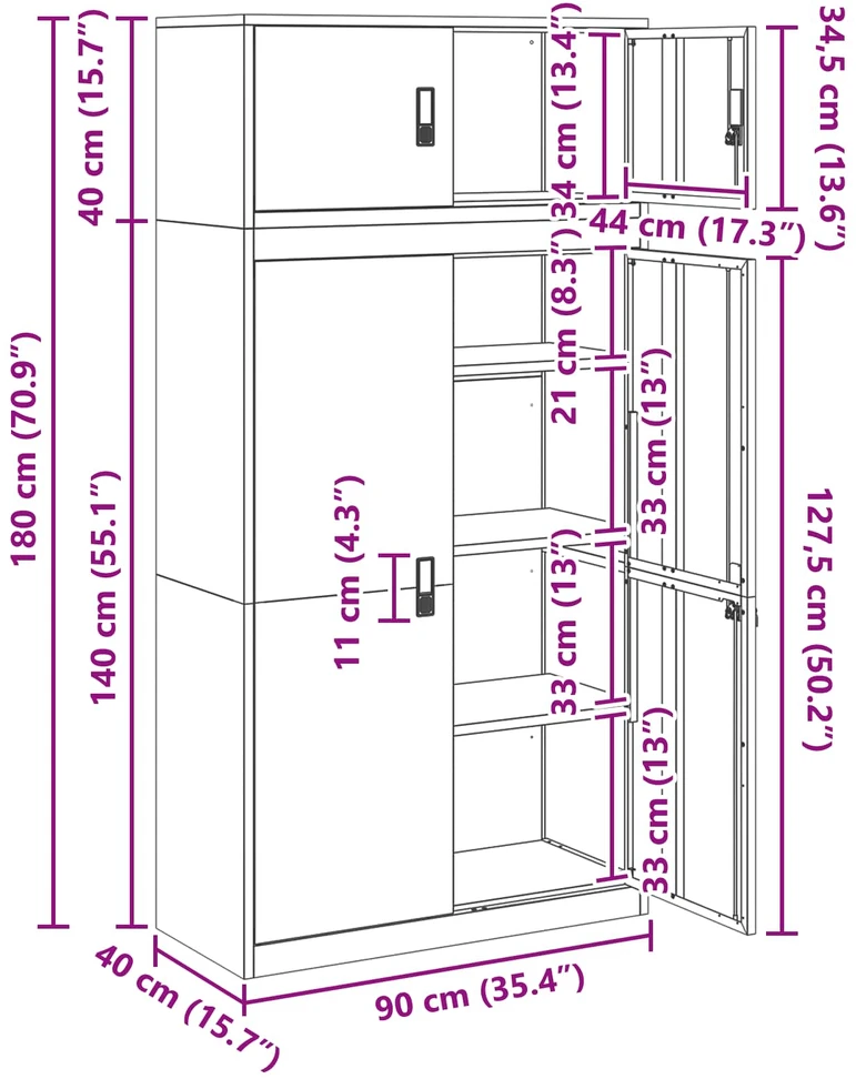Oppbevaringsskap 2 vnt. Antracitas 90 x 40 x 180 cm Plienas
