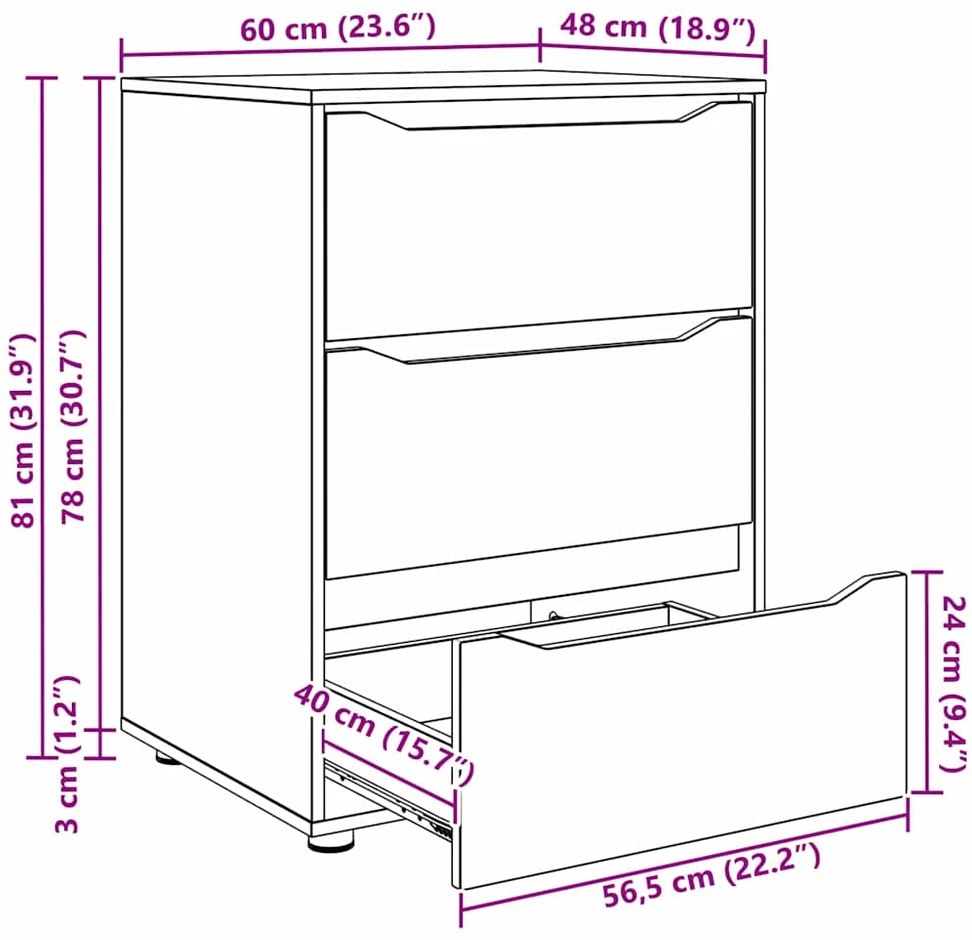 Oppbevaringsskap 60 x 48 x 81 cm Apdirbta mediena