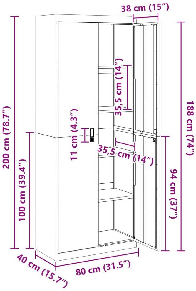 Oppbevaringsskap Baltas 80 x 40 x 200 cm Plienas