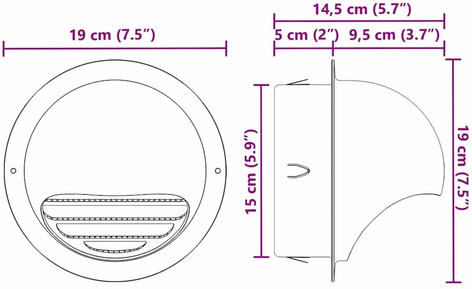 Oro ventiliacijos dangčiai 2 vnt. Sidabrinė 150 mm