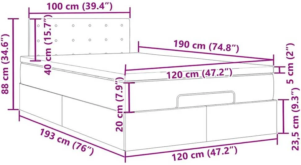 Osmanų lova su čiužiniais ir LED, 120x190cm, dirbtinė oda