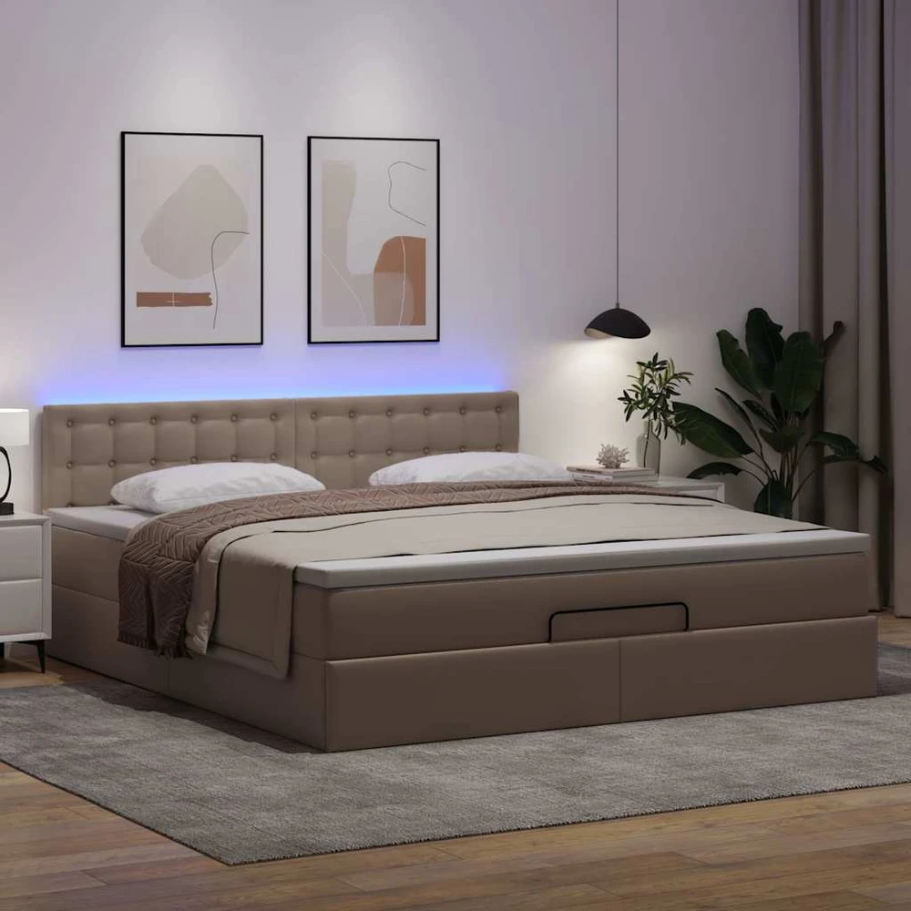 Osmanų lova su čiužiniais ir LED, 180x200cm, dirbtinė oda