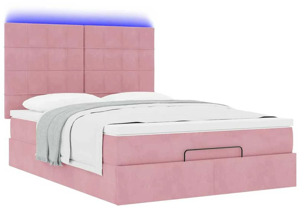 Osmanų lova su čiužiniais ir LED Rožinė 140x190cm Velvet
