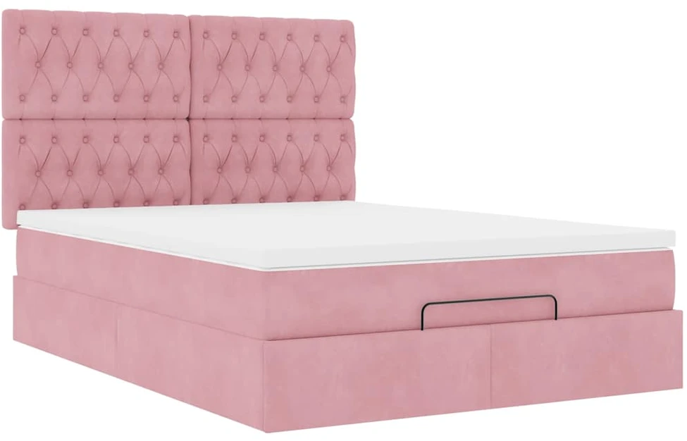 Osmanų lova su čiužiniais ir LED Rožinė 140x190cm Velvet