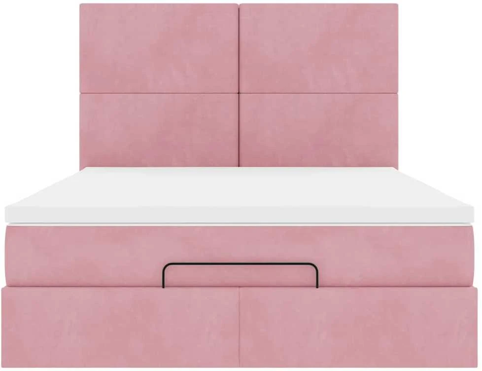 Osmanų lova su čiužiniais ir LED Rožinė 140x190cm Velvet