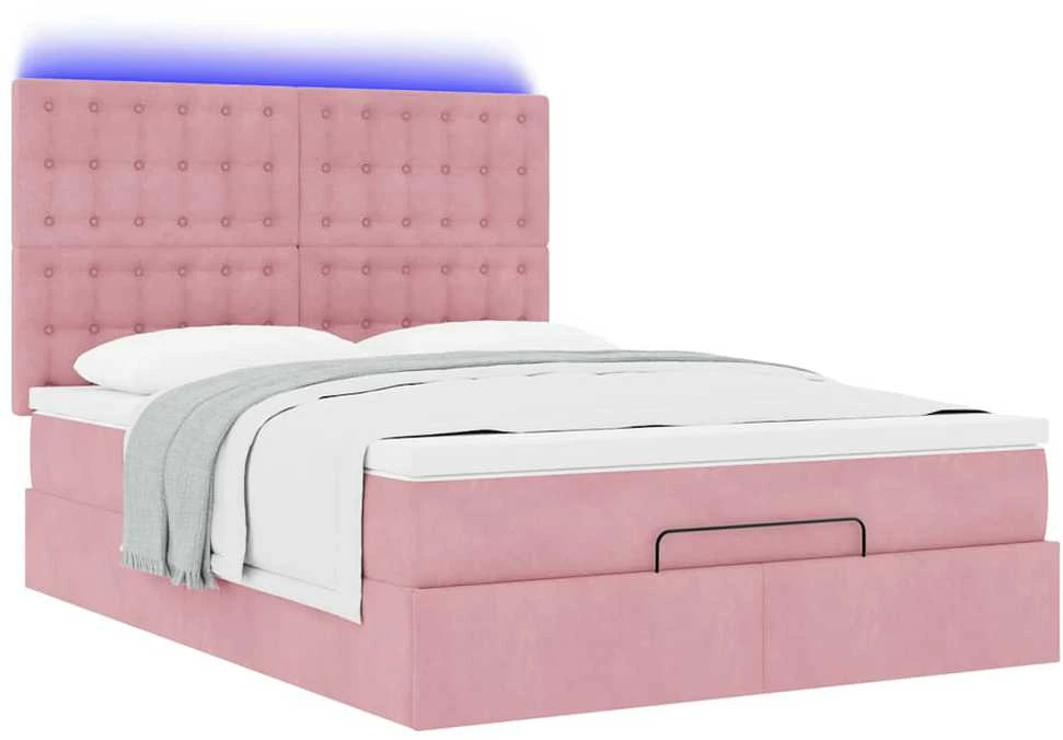 Osmanų lova su čiužiniais ir LED Rožinė 140x190cm Velvet